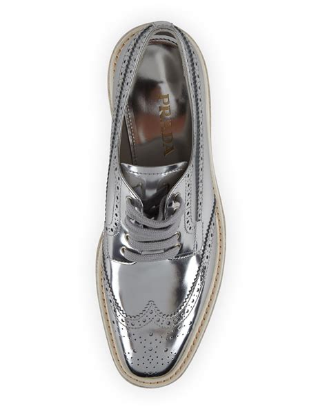 metallic prada loafers|Prada lace up shoes.